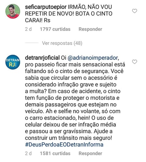 Detran chama atenção de Adriano Imperador