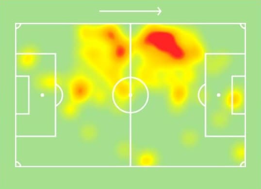 Mapa de calor - Paul Pogba - Manchester United x Bournemouth