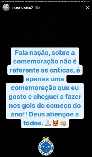 O jogador usou sua conta no Instagram para explicar a comemoração