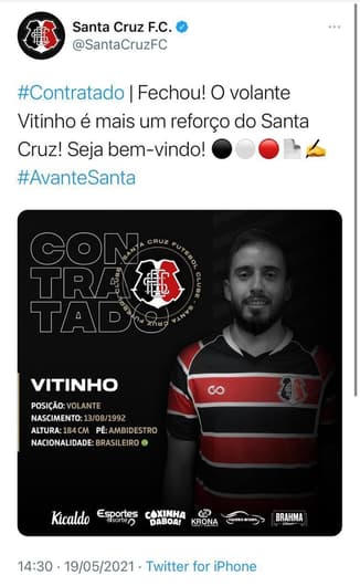 Apresentação Santa Cruz Vitinho Errado - Twitter