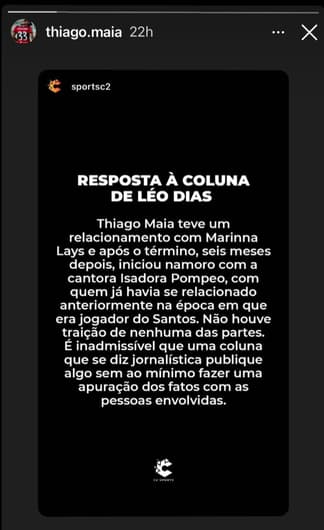 Pronunciamento Thiago Maia 'traição' Marinna Lays