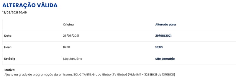 CBF - Alteração - Vasco