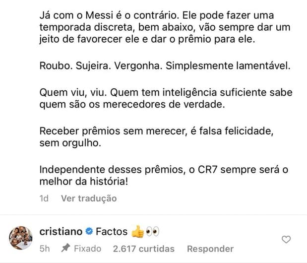 Cristiano Ronaldo sobre a Bola de Ouro