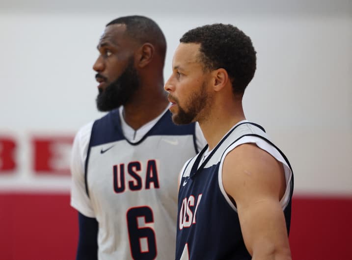 LeBron James e Stephen Curry - 2024 USAB Men&#8217;s Practice