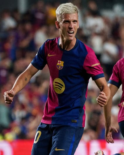 Dani Olmo comemora gol pelo Barcelona. (Foto: Reprodução/Twitter)