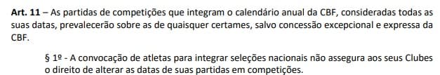 Artigo 11 do Regulamento Geral de Competições