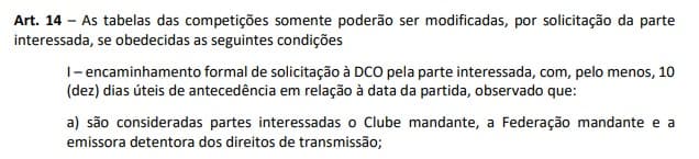 Artigo 14 do Regulamento Geral de Competições