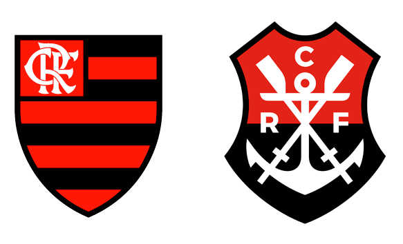 Escudo atual dos esportes terrestres (à esquerda) e dos esportes náuticos do Flamengo (à direita)