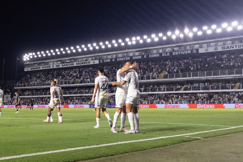 Time do Santos comemora gol contra o Operário, pela Série B (Foto: Foto: Beno Kuster Nunes/AGIF)