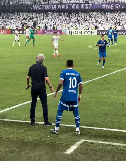 Neymar e o técnico Jorge Jesus em Al Ain x Al Hilal (reprodução Intagram do Al Hilal)