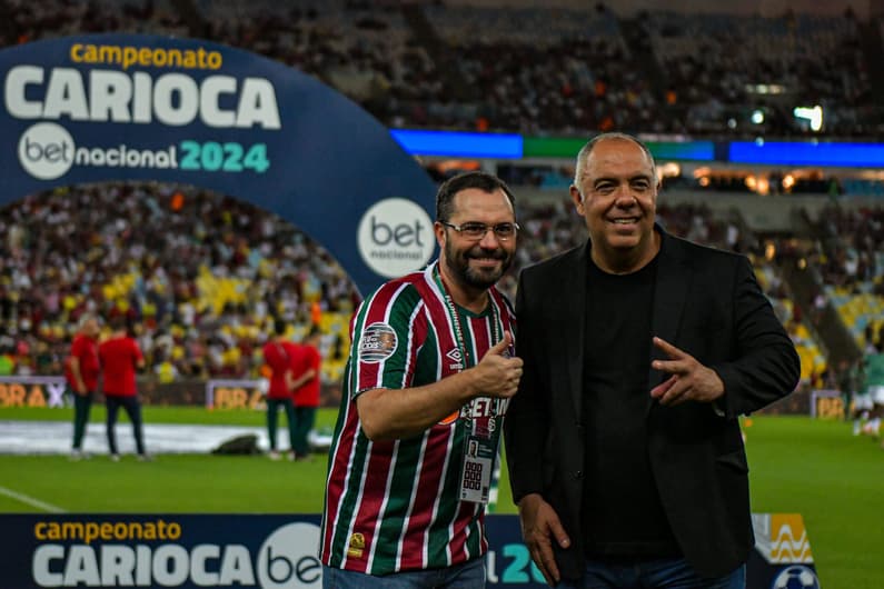 Presidente do Fluminense, Mário Bittencourt posa ao lado de Marcos Braz, do Flamengo