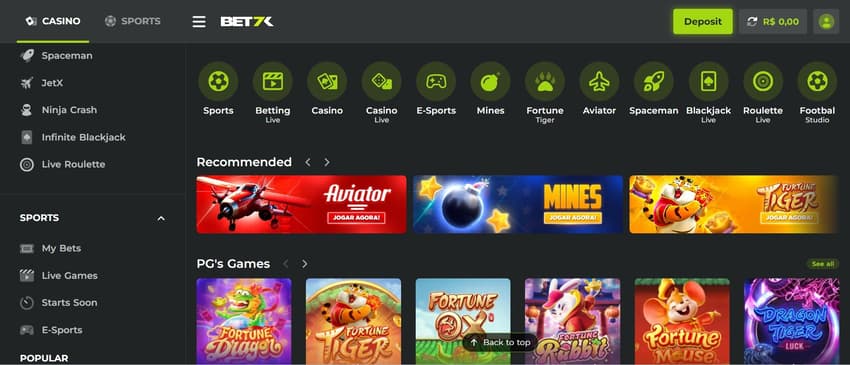 Visite o site da Bet7K Brasil para conhecer diferentes jogos de cassino online | Crédito: Reprodução / Bet7K Brasil 