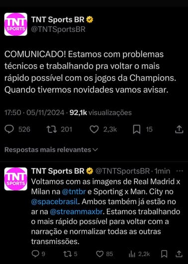 TNT Sports comunicado