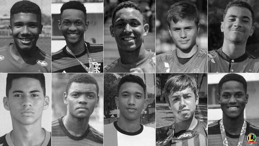 Incêndio no Ninho do Urubu matou dez atletas das categorias de base do Flamengo, com idades entre 14 e 16 anos (Foto: ARTE LANCE!)