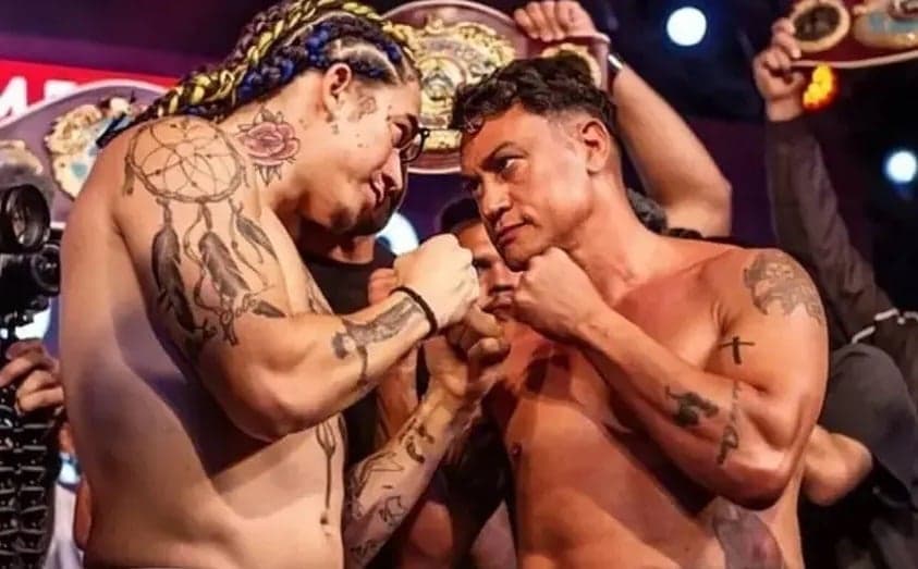 Encarada entre Popó e Whindersson Nunes para o Fight Music Show (Foto: Reprodução)