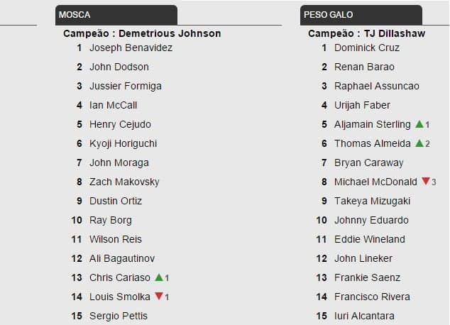 Rankings do UFC (FOTO: Reprodução)