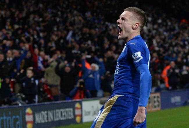 Vardy comemora contra o United (Foto: Oli Scarff / AFP)