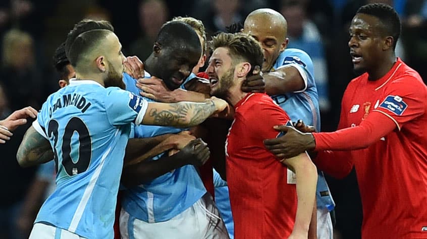 Yaya Touré e Lallana - Liverpool x Manchester City