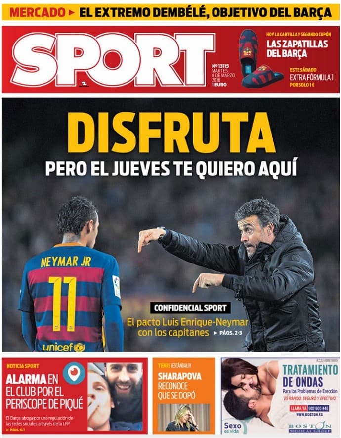 Neymar e o técnico Luis Enrique (Foto: Reprodução)