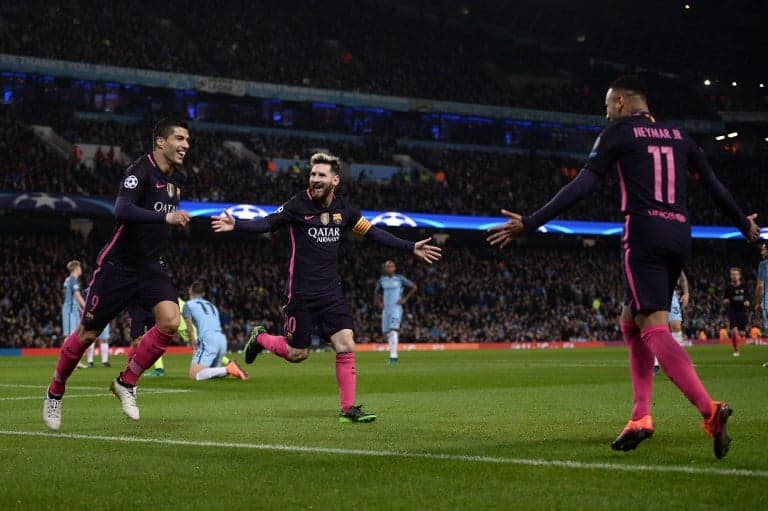 Barcelona: O trio MSN, Messi, Suárez e Neymar (Foto: OLI SCARFF / AFP).