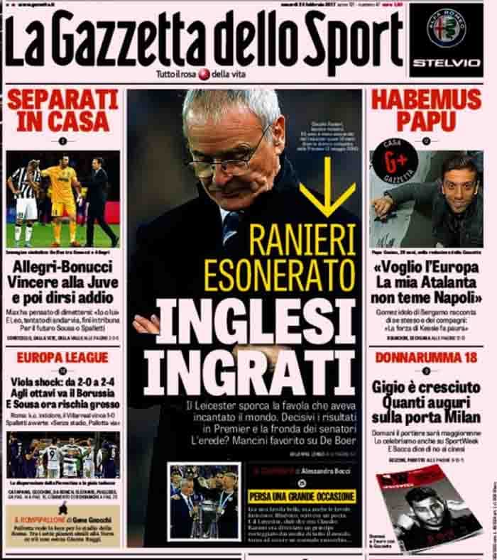 Primeira capa do La Gazzetta Dello Sport