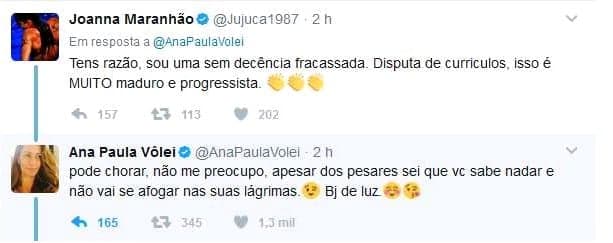 Ana Paula e Joanna Maranhão discutem no Twitter