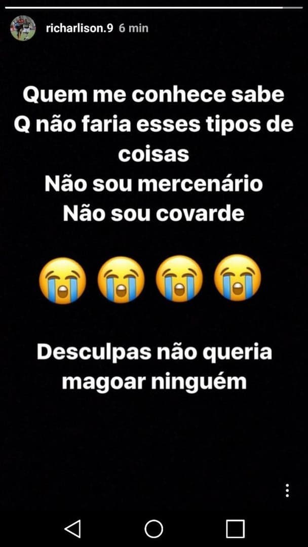 Richarlison se manifestou no domingo no Instagram