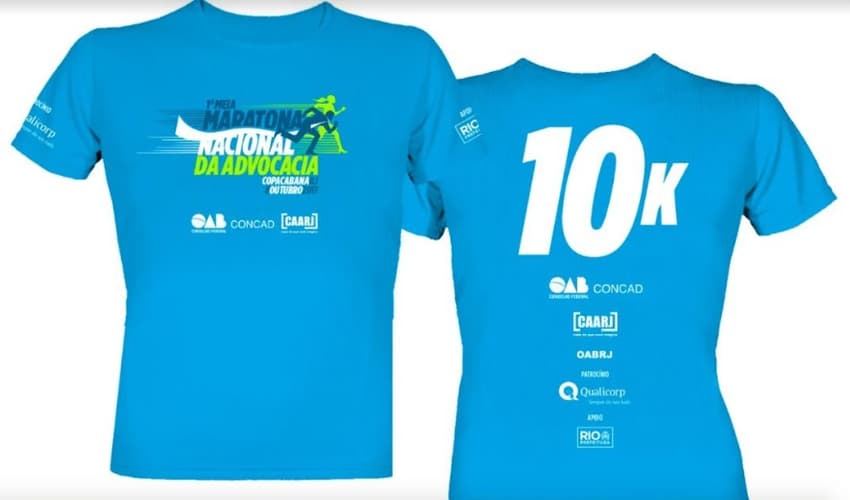 Camisa para o percurso de 10k da 1ª Meia Maratona da Advocacia