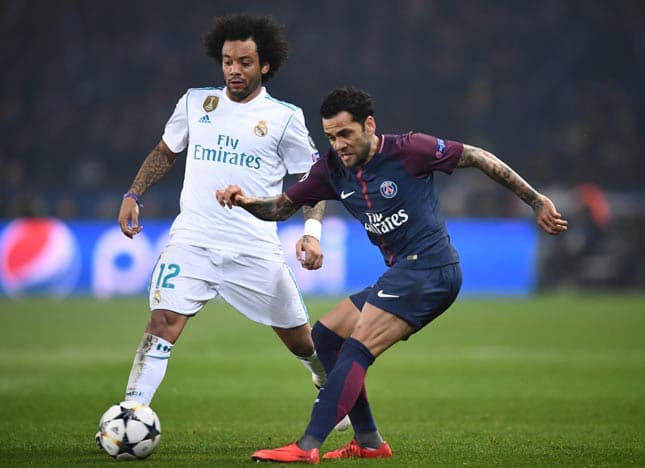 Marcelo e Daniel Alves - PSG x Real Madrid