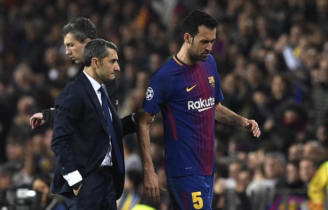 Ernesto Valverde e Busquets - Barcelona x Chelsea