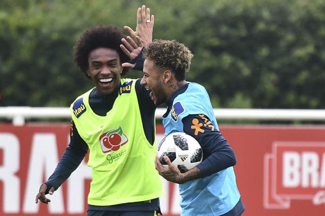 Willian e Neymar - Treino da Seleção