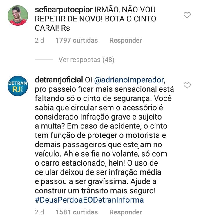 Detran chama atenção de Adriano Imperador