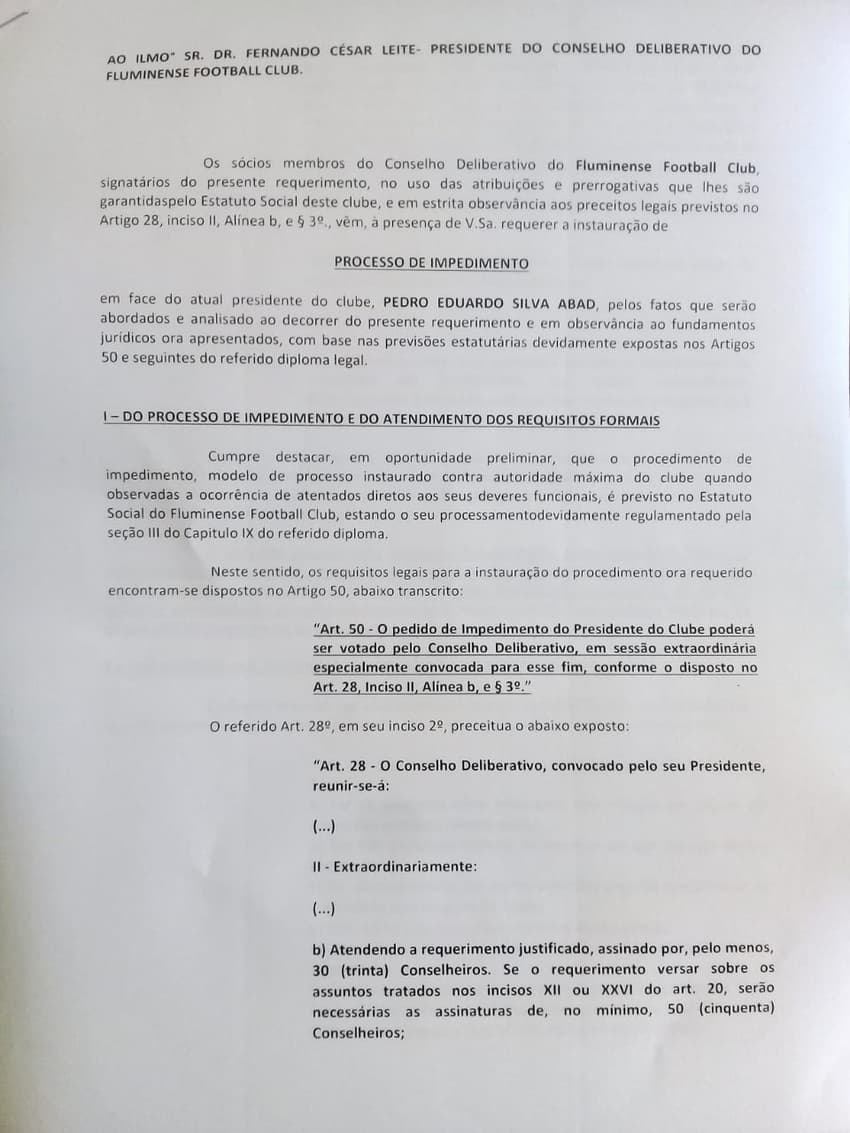 Documento com pedido de impeachment Abad