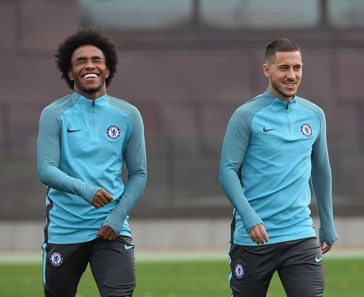 Em seu Instagram, Willian costuma registrar momentos de descontração com o amigo Hazard