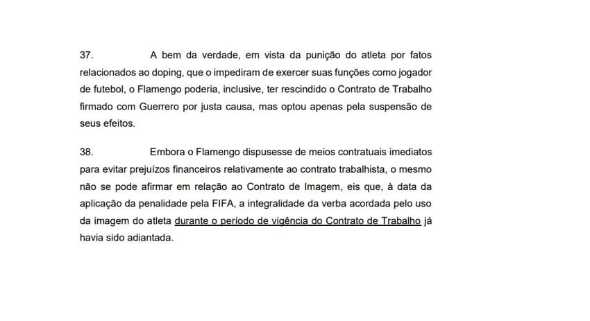 Trecho do documento em que Fla aciona Guerrero na Justiça_2