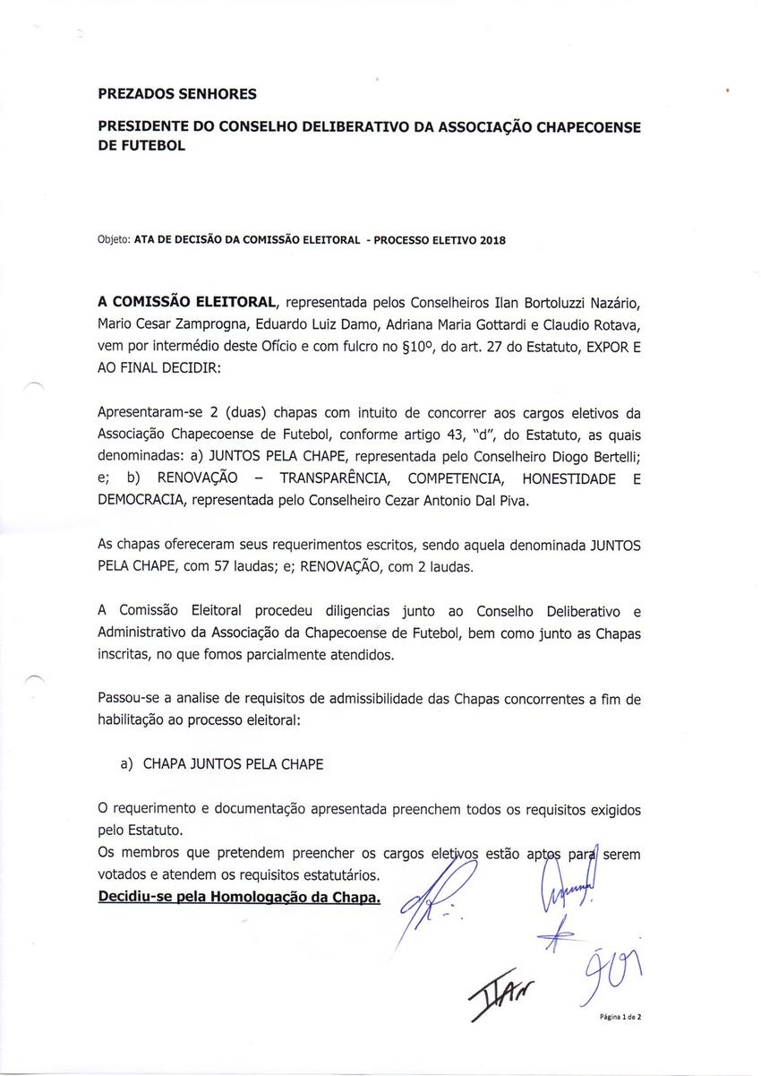 Ata da comissão eleitoral - chapecoense