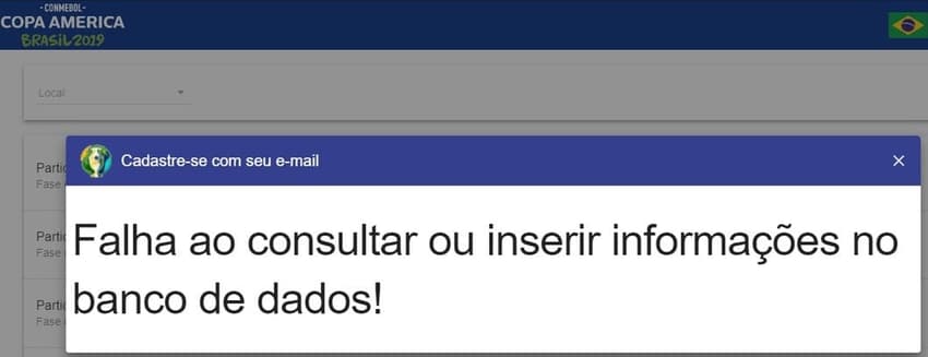 Erro no site da Copa América