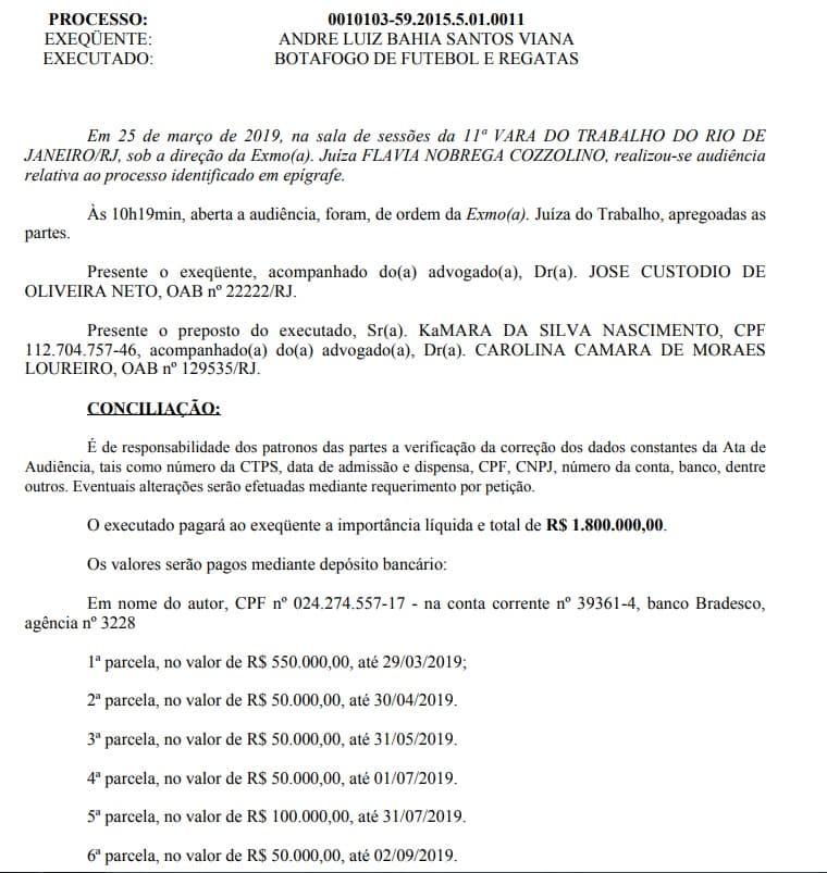 Botafogo e Andre Bahia chegaram a acordo por dívida