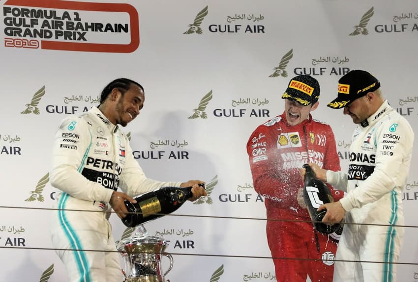 Pódio Bahrein F1 2019 - Hamilton, Bottas e Leclerc