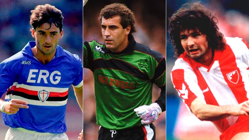 Montagem - Roberto Mancini (Sampdoria), Peter Shilton (Leeds United) e Mihajlovic (Estrela Vermelha)