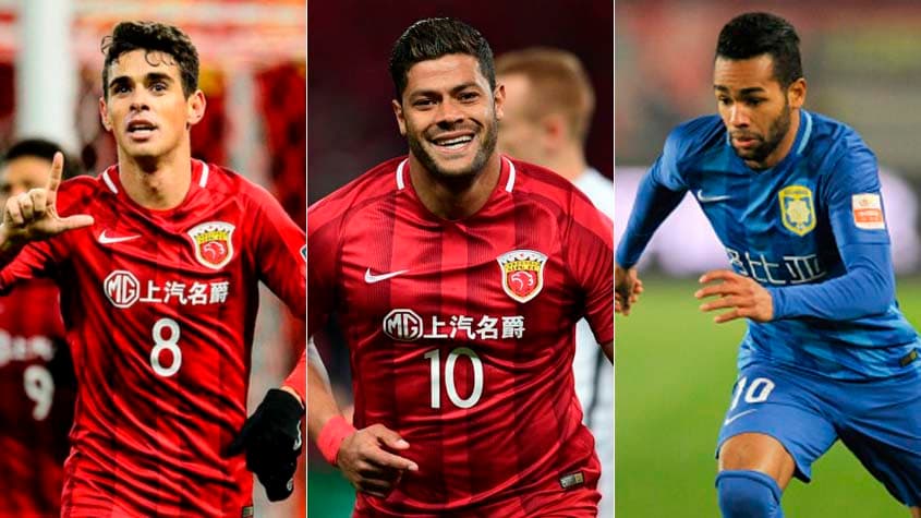 Montagem Oscar (Shanghai SIPG), Hulk (Shanghai SIPG) e Alex Teixeira (Jiangsu Suning)