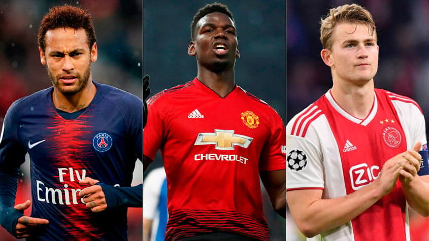 Montagem - Neymar (PSG), Pogba (Manchester United) e De Ligt (Ajax)