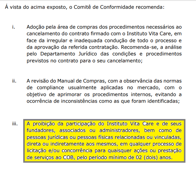 Parecer questiona contrato do COB com clínica (Foto: Reprodução)
