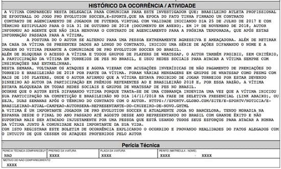 Acusações registradas no boletim de ocorrência