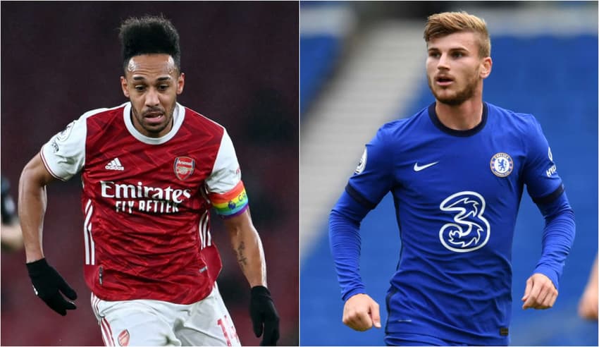 Montagem - Aubameyang (Arsenal) e Timo Werner (Chelsea)