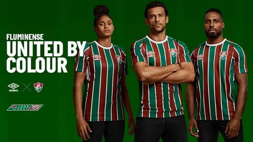 Tarciane, Fred e Luccas Claro em lançamento do uniforme tricolor do Fluminense (Foto: Divulgação/FFC)