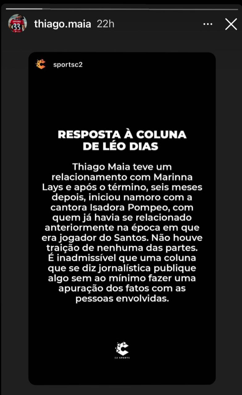 Pronunciamento Thiago Maia 'traição' Marinna Lays