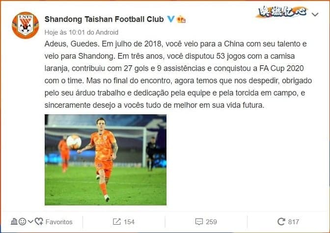 Despedida Roger Guedes - Shandong