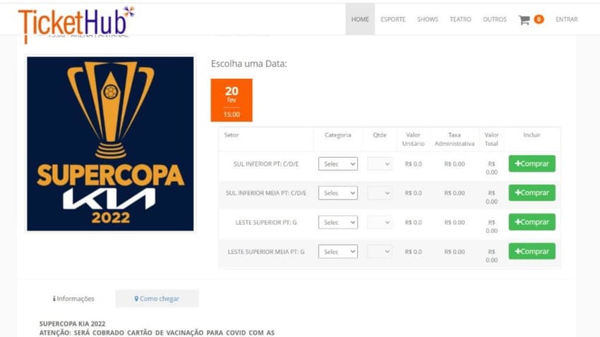 Ingressos - Supercopa do Brasil