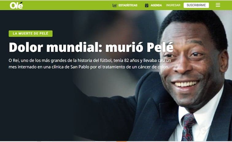 Olé sobre morte de Pelé